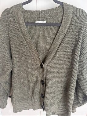 American Eagle Outfitters Olive Ribbed V-Neck Button Cardigan